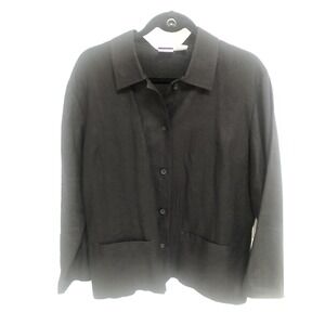 JM Collection 100%‎ Linen Jacket Women's Black Long Sleeve Jacket Size L